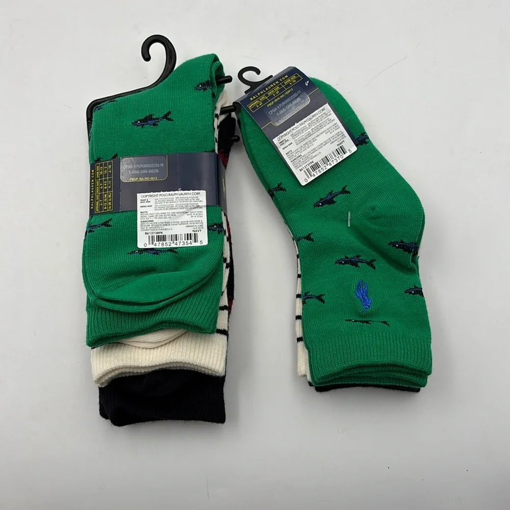 Polo Ralph Lauren Boys Sea Critter Crew Socks 3 Pack Set 9-11